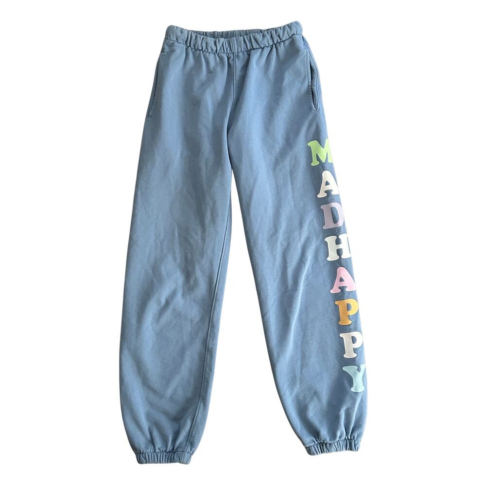 Madhappy French Terry Sweatpants – Blue Pastel Logo, Elastic Waist, Side Pockets